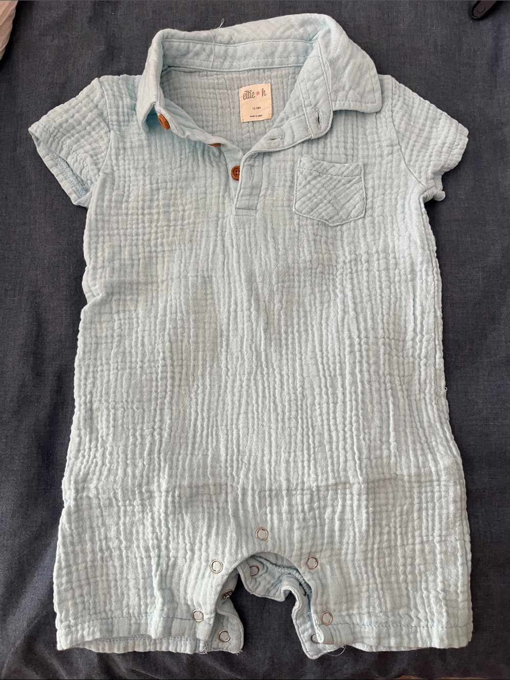 Eliza J Light Blue Cotton Gauze Baby Romper